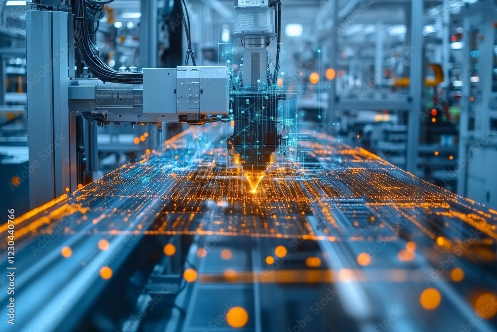 Leinwandbilder high-tech robotics assembly in a modern manufacturing facility with digital elements and automation 