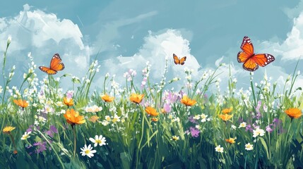 Butterflies Flutter Over Vibrant Wildflower Meadow