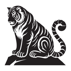 Powerful Tiger Silhouette Sitting on Rock Vector Illustration
