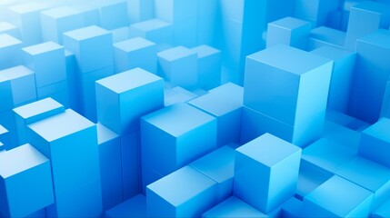 Obraz premium Blue Geometric Background with 3D Cubes Rendering. Abstract Wallpaper Design with Simple Monotone Shapes in Graphic Render
