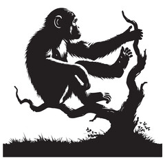 Fototapeta premium Chimpanzee Silhouette Sitting on Tree Branch