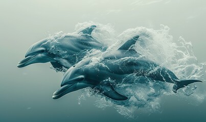 Fototapeta premium Beautiful pair of dolphins. Two dolphins