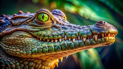Smiling Crocodile Portrait, Wild Reptile Closeup, Rule of Thirds Composition