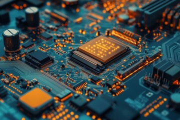 Obraz premium Electronics Assembly Line with Workers and Tools