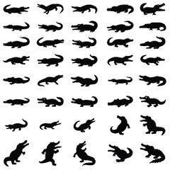Crocodile vector silhouette illustration.Crocodile and alligator silhouette set.Alligator Silhouette Set