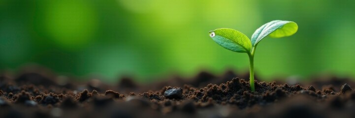 Water drops cling to the stem of a leaf as it rises from the soil, detail, texture