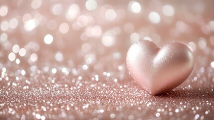 Fototapeta premium Rose gold heart on glitter, romantic background, Valentine's Day, love concept, ideal for greeting cards