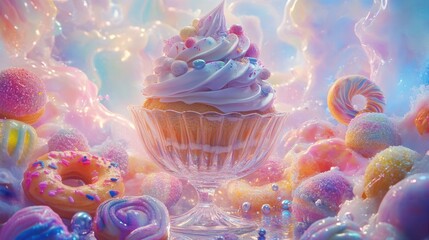 Pastel cupcake dessert splash, sugary sweets background, food photography, website banner