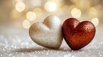 Fototapeta premium Romantic hearts, glittering bokeh background, Valentine's Day, love concept, ideal for greeting cards