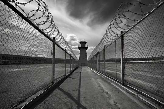 Chain Link Railing of Death Row's Exercise Yard at the Idaho State Penitentiary, Boise, Idaho, USA