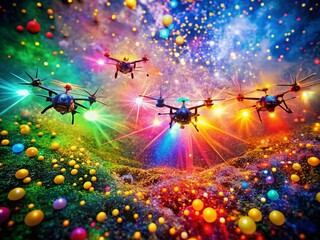 Obraz premium Sparkling Abstract Animation: Five Vibrant Colors in 4K Drone Shot