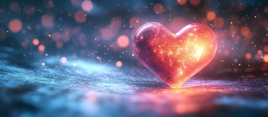 Glowing Heart on Dark, Sparkling Surface