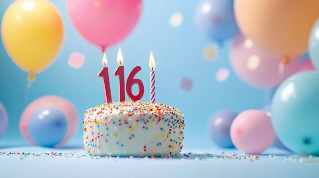 116th Birthday Cake Celebration with Balloons