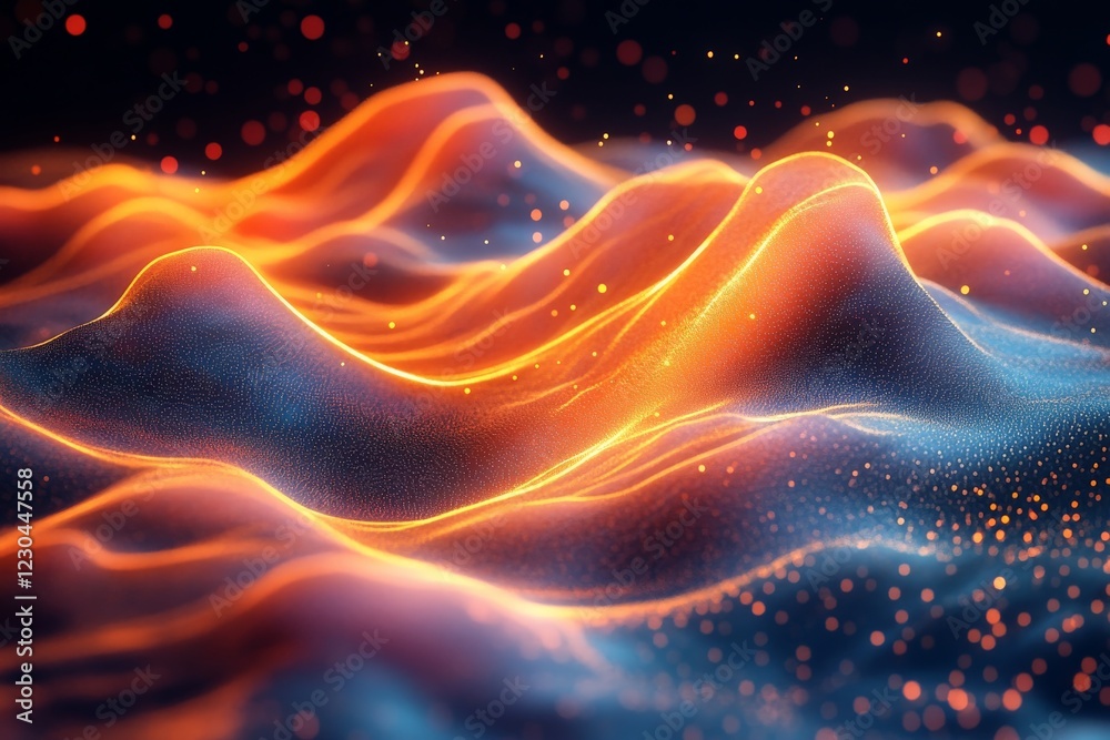 Aufkleber Abstract representation of flowing waves in vibrant colors with glowing edges and a soft texture at nighttime