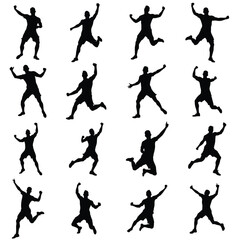 Footbal player celebration vector silhouette.Football Goal Celebration.Soccer Player Celebrating - Scoring Goal.Soccer Player Celebrating After Scoring Goal