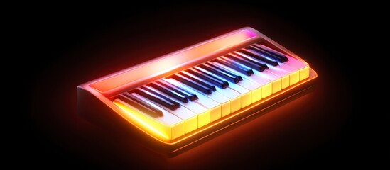 Neon Glowing Synth Keyboard, Music Instrument, Night, Dark Background