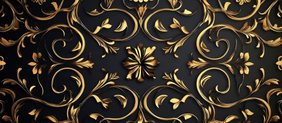 Golden Filigree Ornament, Luxury Baroque Pattern, Dark Background, Elegant Design