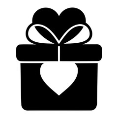 valentines day Gift box black silhouette icon Isolated on a transparent background