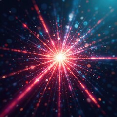 Naklejka premium Fractured light beams radiate from shattered crystal, Optical Illusion, Laser