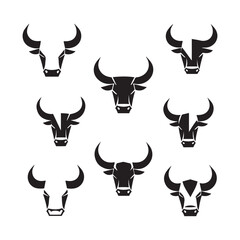 bull heads logo , minimalist design, black and white