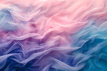 Obraz premium Soft abstract waves of translucent fabric in pastel pink and blue hues, creating a dreamy and elegant texture, ideal as a background for design, fashion, or artistic concepts
