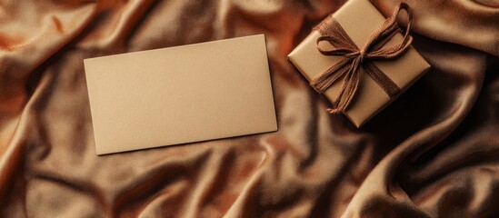 Blank Gift Card Mockup on Luxurious Brown Velvet Fabric