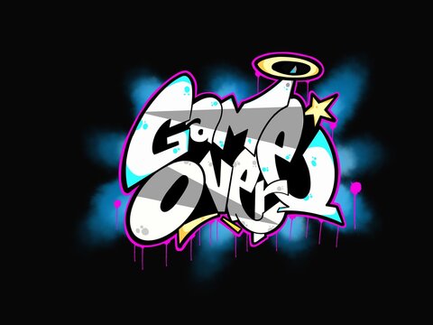 letter game over, digital font game over with a cool graffiti style and a cool color combination and unique effects, suitable for your game design