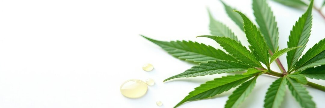 Isolated marijuana leaves on white background with cannabis oil droplets, leaf, plant