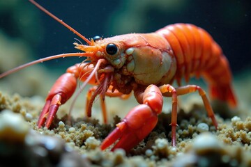Large rockpool shrimp devouring small invertebrates, crustacean, marine life, shrimp