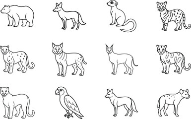Fototapeta premium Wild Animals Illustrations. minimal line art animal, wild. coloring page for kids.