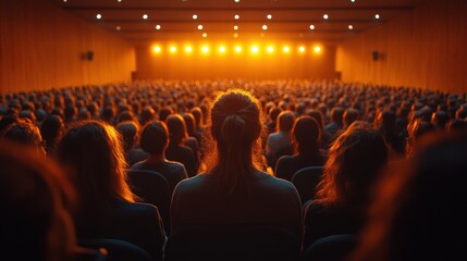 A conference hall filled with attendees for a product launch event.