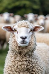A sheep is staring at the camera with its head held high