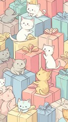 Adorable Kittens Playing Among Pastel Presents
