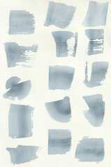 Set of watercolor brush stroke and stain. Hand drawn abstract brush stains on white background, design elements.