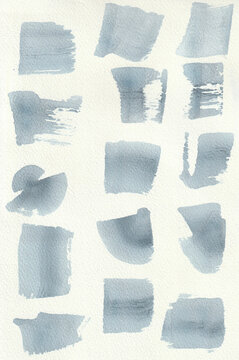 Set of watercolor brush stroke and stain. Hand drawn abstract brush stains on white background, design elements.