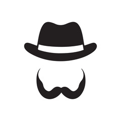 Vintage gentleman avatars, black and white icons, mustache variations, bowler hats silhouette 