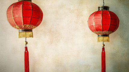 Obraz premium Vintage Film Shot of Chinese Red Lanterns on White Background
