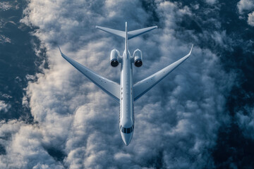 Airplane soaring through the clouds