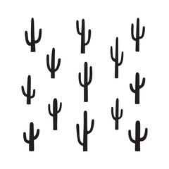 Desert flora, cactus silhouettes, saguaro, agave, prickly pear, minimalist design