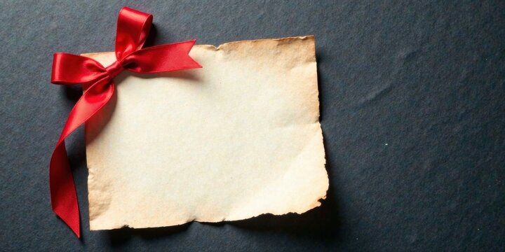 A blank parchment paper with a crimson ribbon bow, ideal for crafting personalized messages or festive greetings