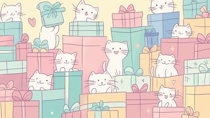Adorable Kittens Surrounded By Pastel Presents