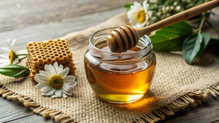 Honey in a jar with a flower