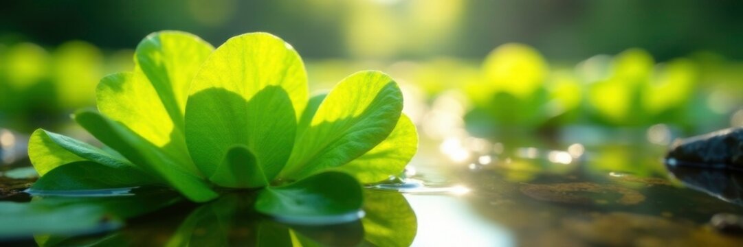 Water lettuce growing in shallow waters with sunlight filtering through, vegetation, growth, water bodies