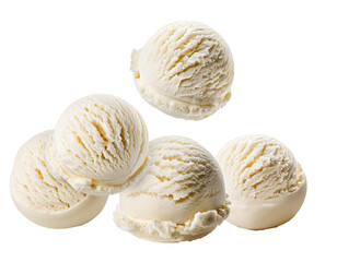 falling vanilla ice cream balls isolated on white background, cutout