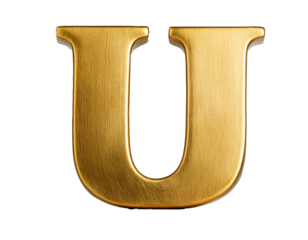 Letter u in gold isolated on a white background, cut out