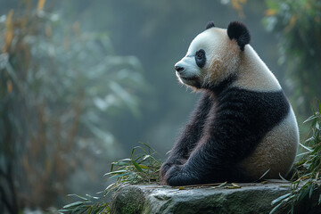 Fototapeta premium Giant Panda Resting Serene in Natural Habitat