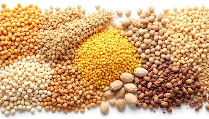 Obraz premium various cereals and grains grouped and isolated 