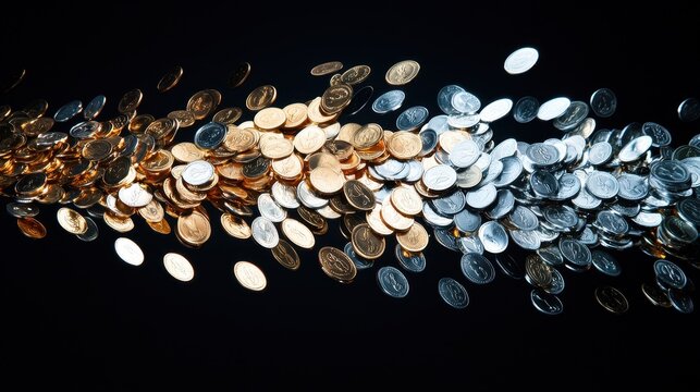 Scatter of Coins in Motion Creating a Dynamic Financial Background