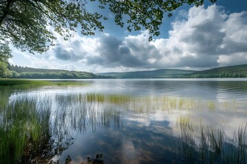 Obraz premium Soft ripples on a calm lake reflecting natural light.