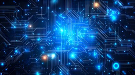 Technology Background with Blue Digital Abstract Patterns and Waves